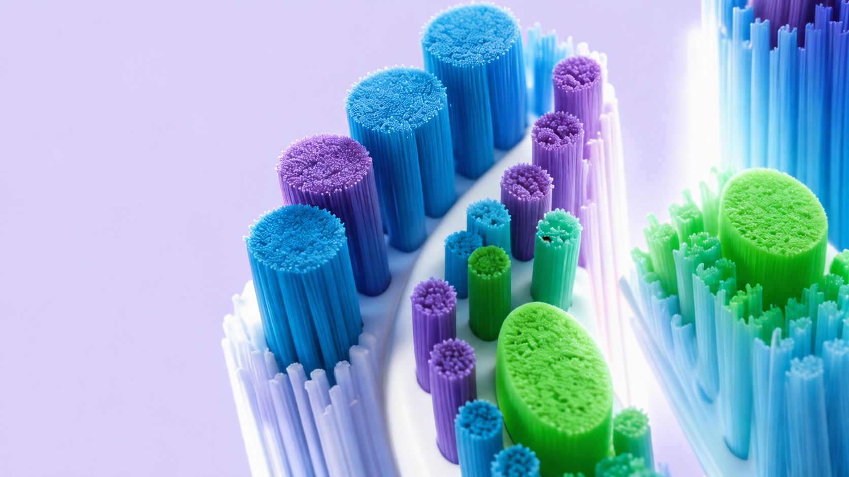 Close-up of colorful Dr. A® sonic toothbrush bristles